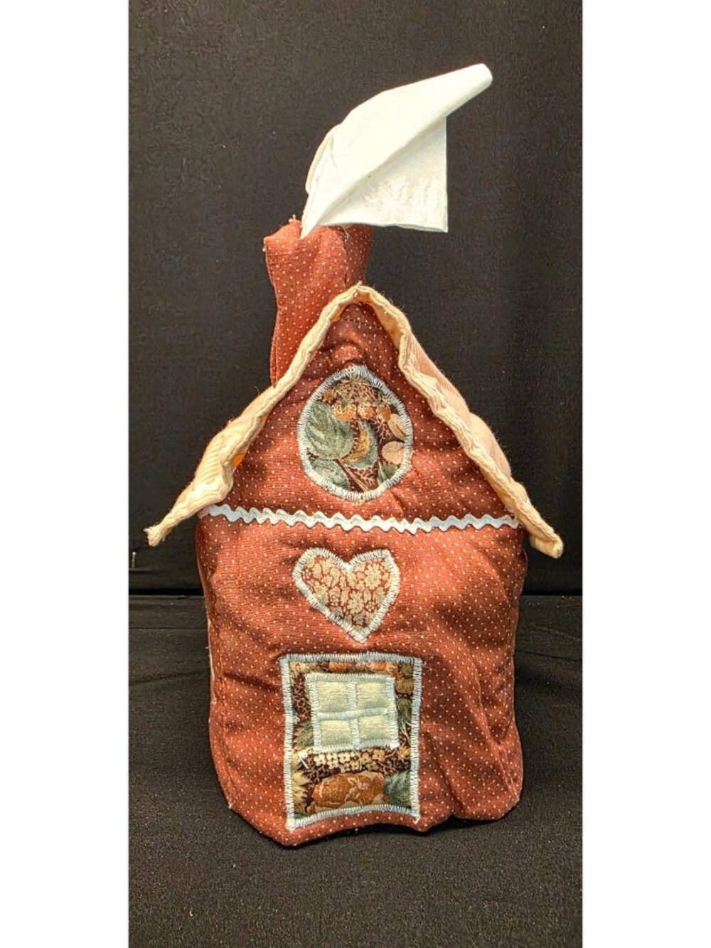 Vintage Handmade Fabric Gingerbread House Tissue Box Cover Cottage Core